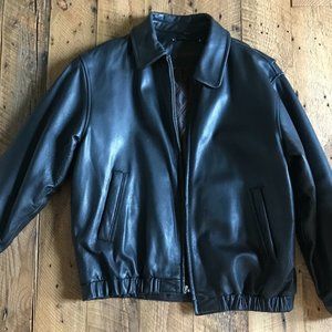 Men's Black Leather Jacket - Size Large